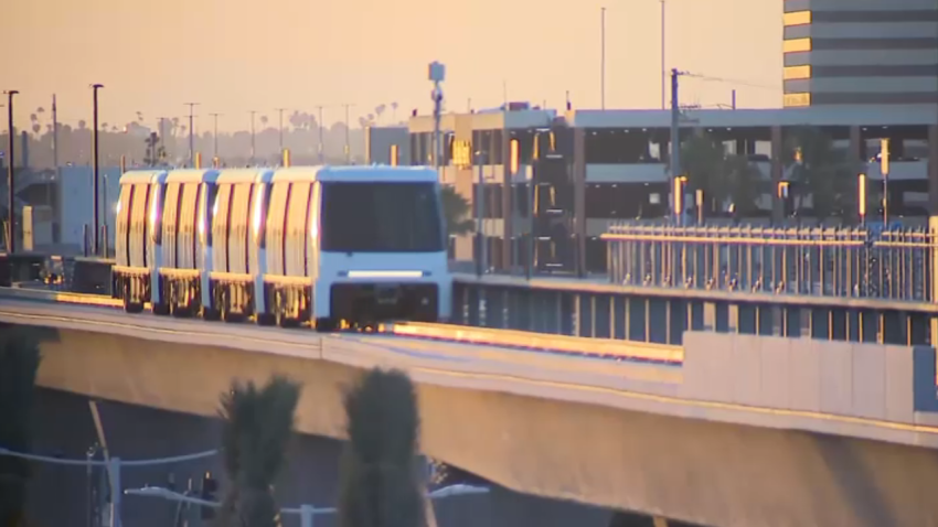 The SkyLink Automated People Mover train is pictured April 22, 2026 at LAX.