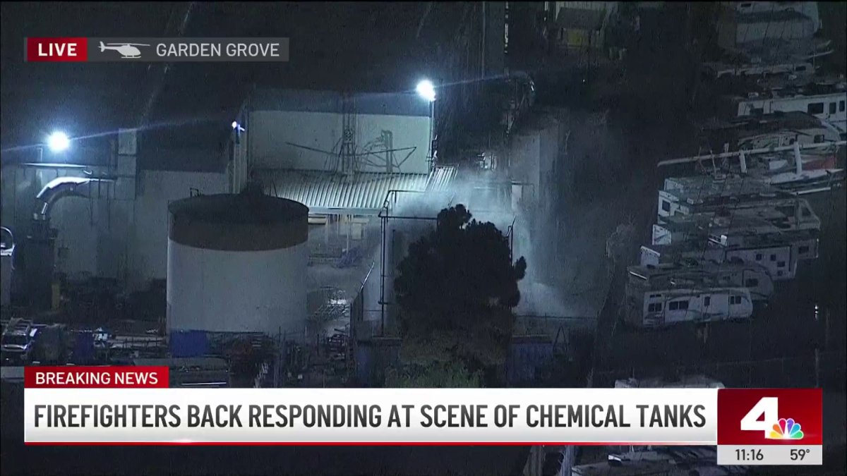 Firefighters back responding at scene of Garden Grove chemical tank