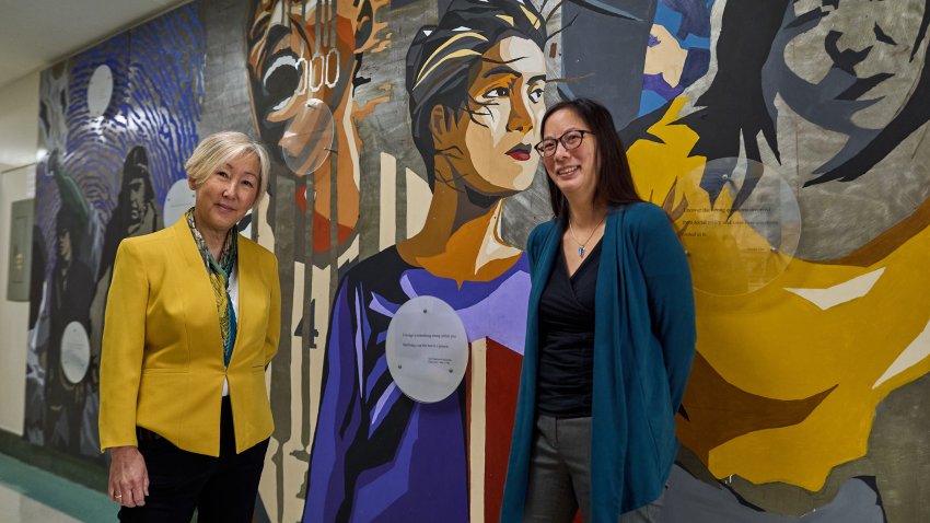 UCLA professors Karen Umemoto, left, and Kelly Fong pose for a picture at UCLA's Asian American Studies Center, in Los Angeles Monday, April 27, 2026. (AP Photo/Damian Dovarganes)