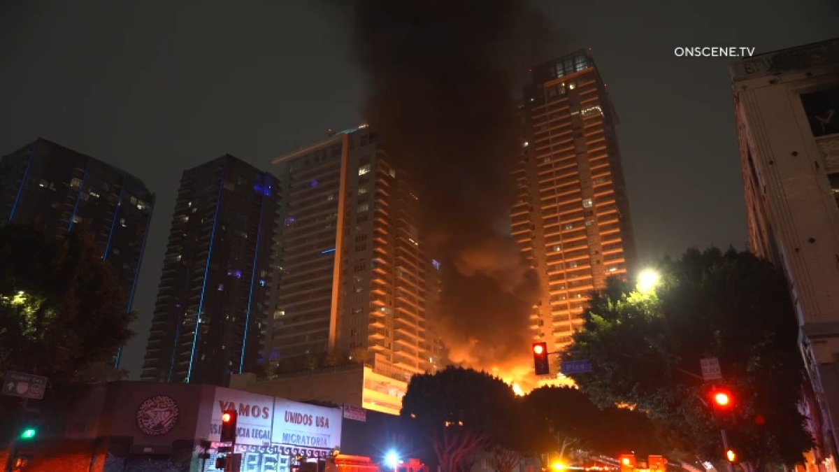 Quick-moving fire rips through downtown LA office supply store