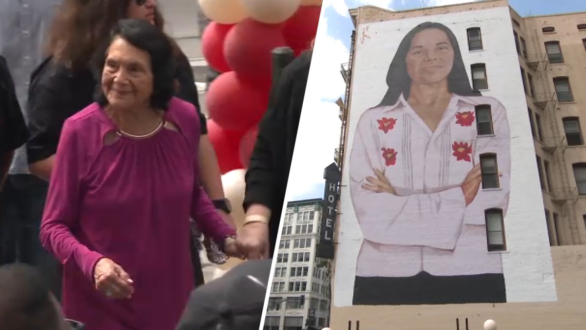 Civil rights leader Dolores Huerta attends mural dedication ceremony in downtown LA