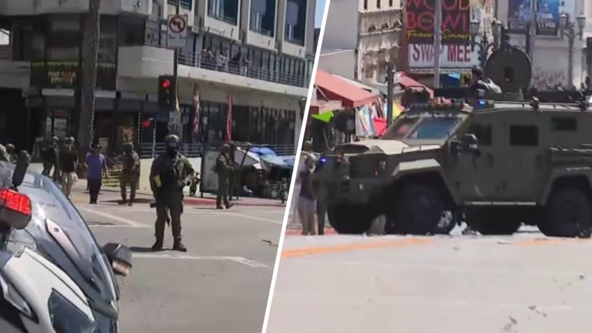 The scene of a federal law enforcement operation Wednesday May 6, 2026 in Los Angeles' MacArthur Park area.