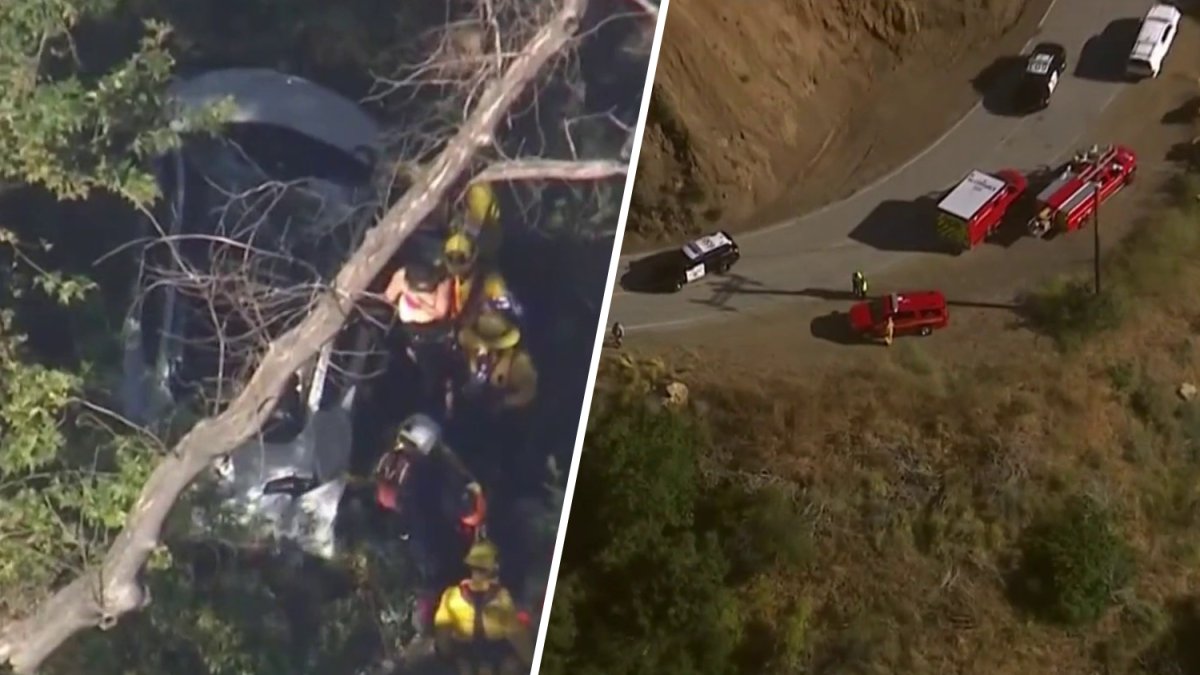 2 rescued in Tesla crash off Mulholland Highway in Malibu