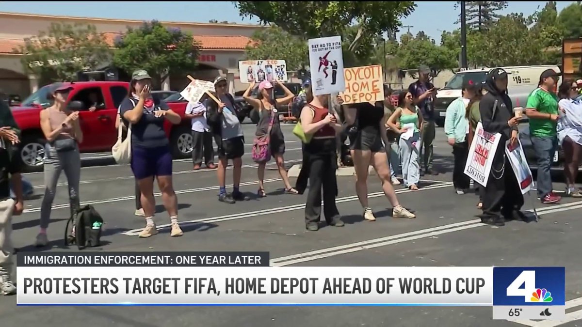 Protesters in Inglewood target FIFA, Home Depot ahead of World Cup