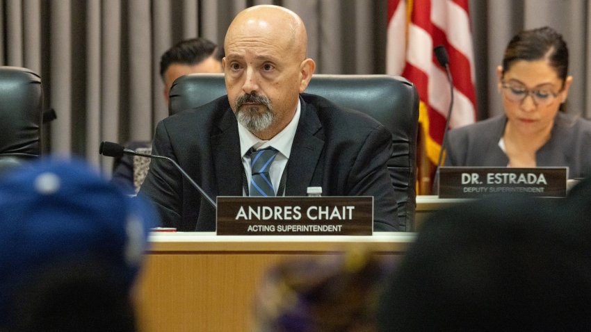 Andres Chait attends a LAUSD board meeting Tuesday, March 10, 2026 in Los Angeles.