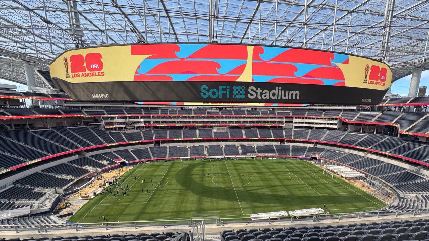 A view of the Los Angeles Stadium, aka SoFi Stadium, in Inglewood.