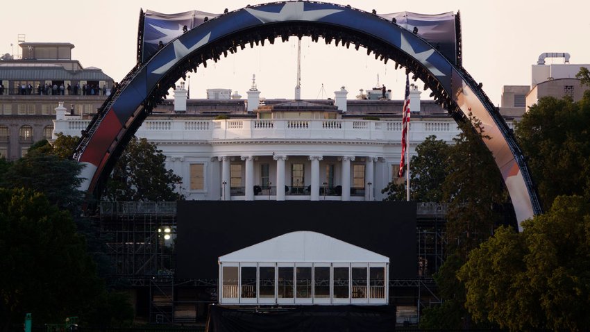Construction on the South Lawn of the White House for an upcoming UFC match on June 3, 2026 in Washington, D.C.