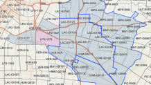 A map of the area under a shelter-in-place order (in red) and a smoke advisory (in blue) as of 5 p.m. on Wednesday, June 17, 2026.