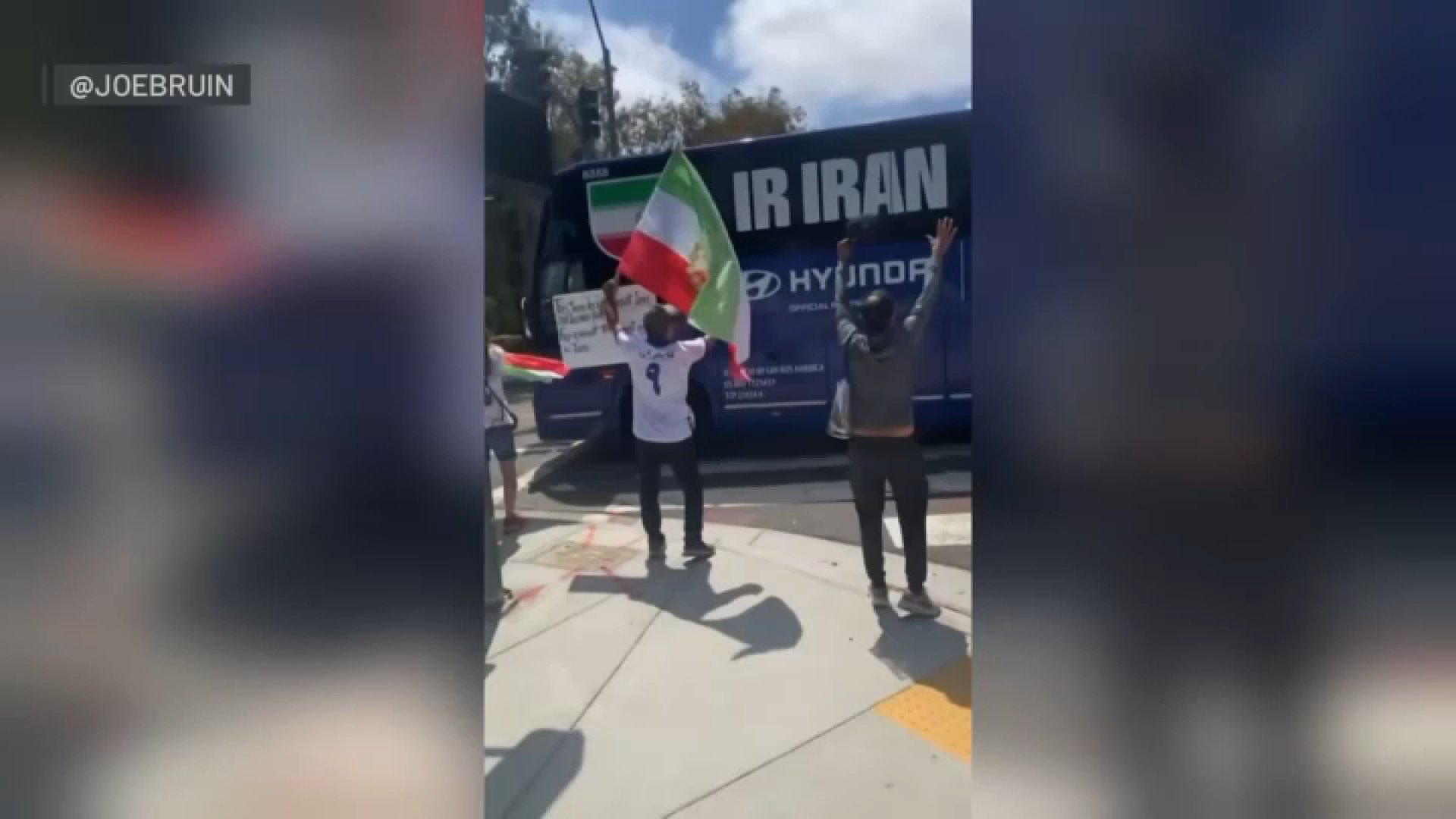Protests underway as Iran men's national team arrives in LA County for World Cup