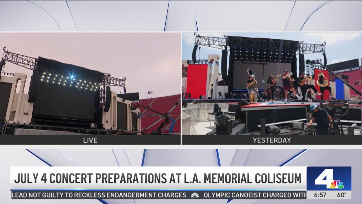 July 4 concert preparations at LA Memorial Coliseum