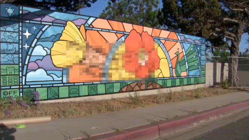 The mural vandalized in Altadena on Friday, July 24, 2026.