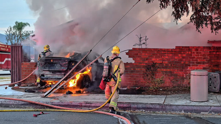 The scene after a car crashed into a home in Glendale on Saturday, July 11, 2026.