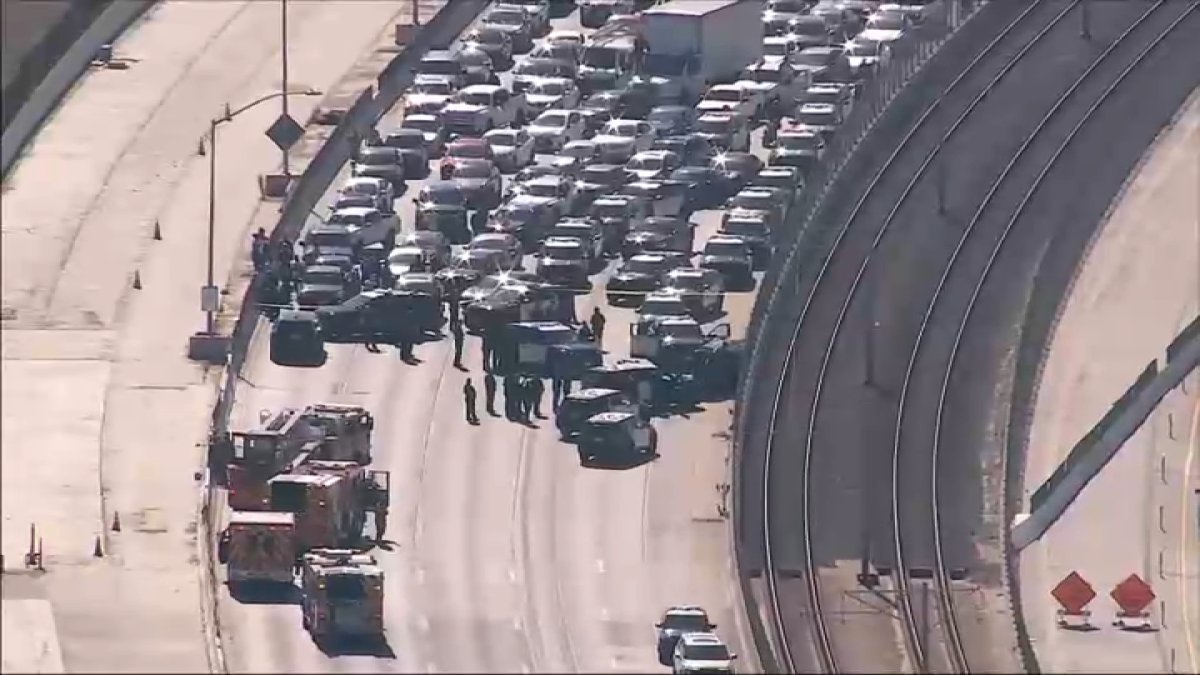 Pursuit crash prompts major backup on 105 Freeway in South LA