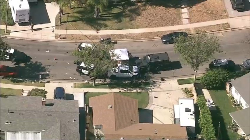 Police respond to a crash that led to a shooting in Simi Valley on Tuesday, July 21, 2026.