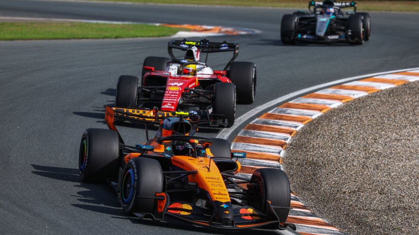 Lando Norris leads Lewis Hamilton and Kimi Antonelli