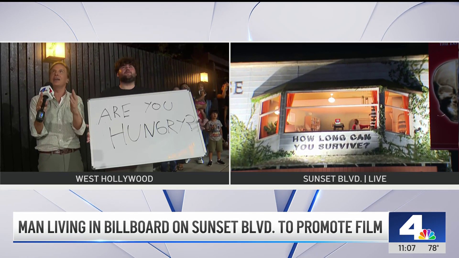 nbclosangeles.com - Man living in West Hollywood billboard to promote film interacts with spectators