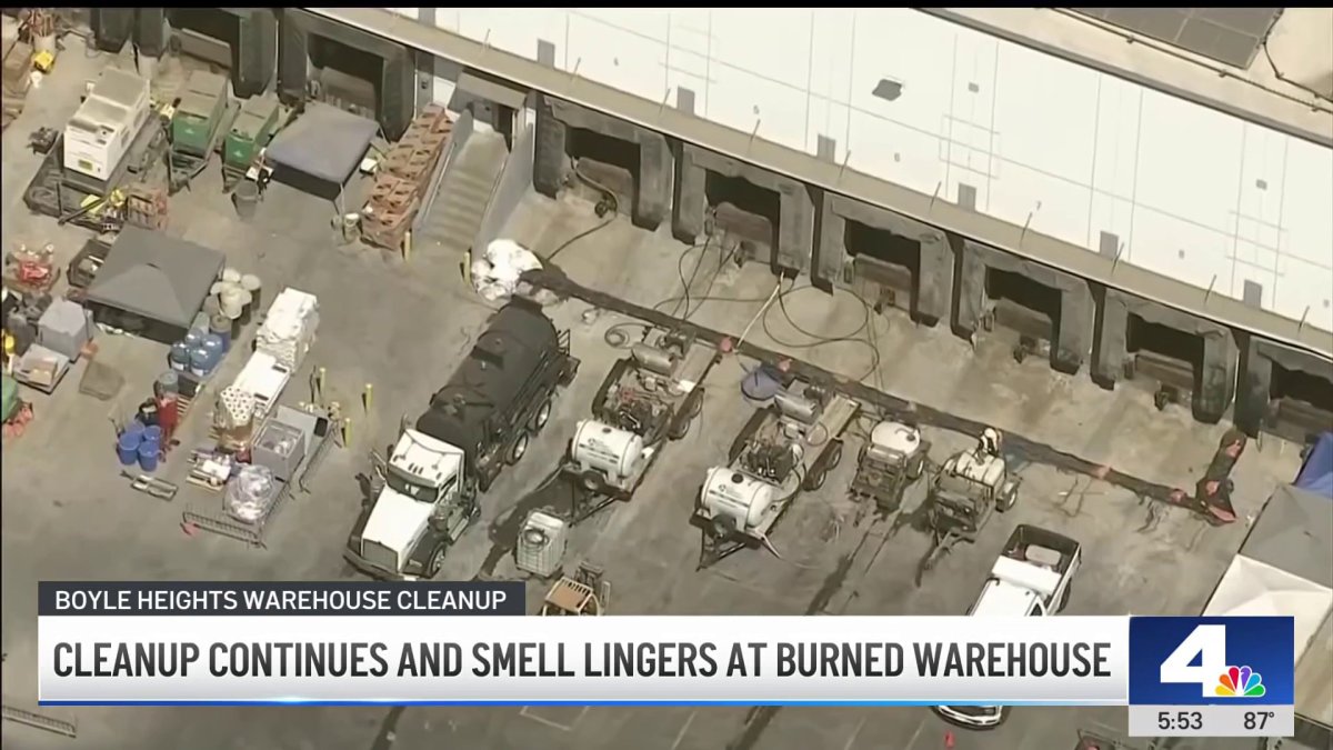 Despite cleanup, smell lingers at burned warehouse in Boyle Heights