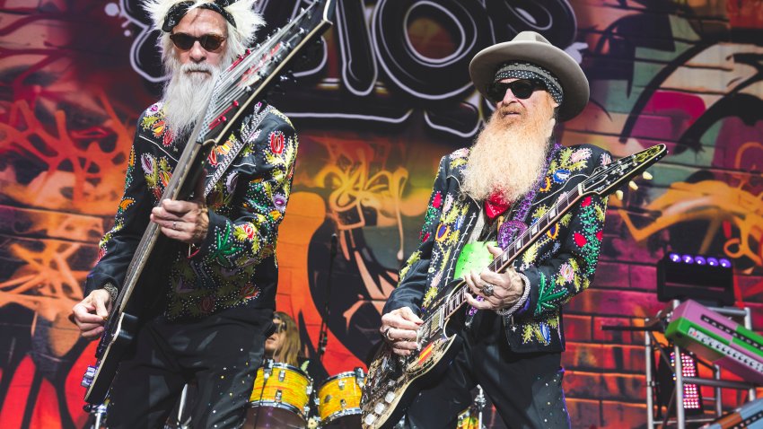 Elwood Francis and Billy Gibbons of ZZ Top perform on stage during Noches del Botanico music festival at Real Jardin Botanico Alfonso XIII on July 20, 2026 in Madrid, Spain.
