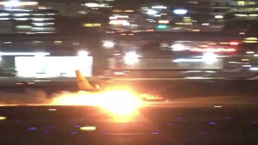 Fire erupts after a cargo plane landing Aug. 26, 2026 at LAX.