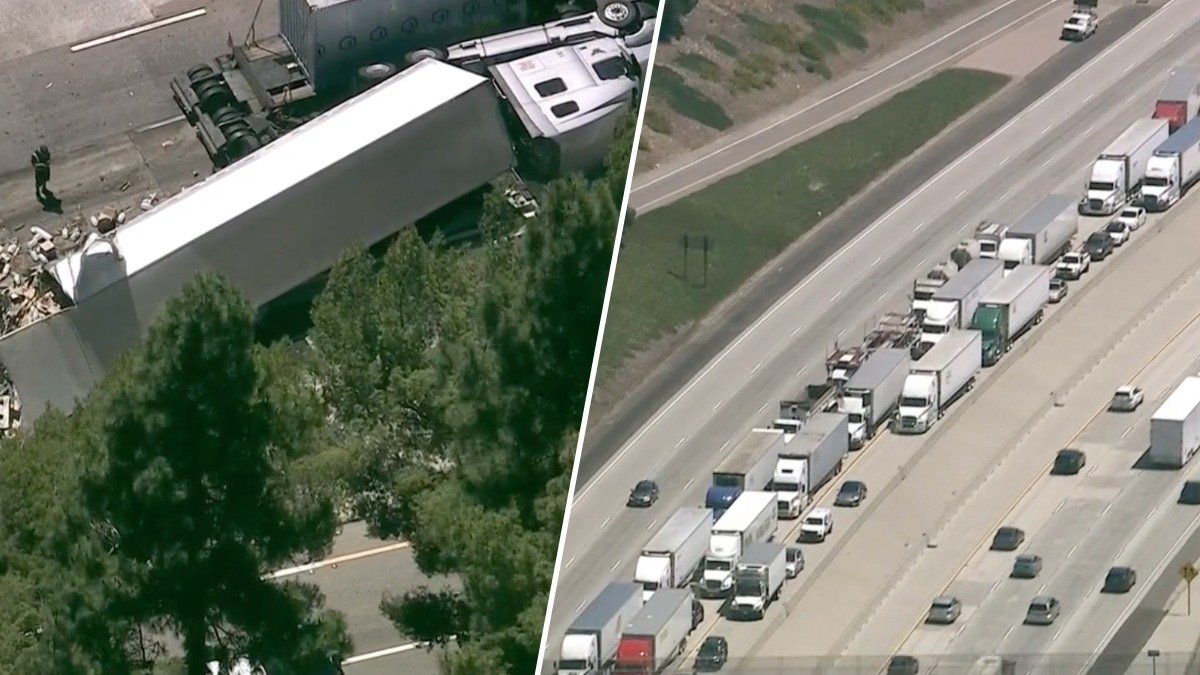 Fiery big rig crash shuts down WB 210 Freeway in La Crescenta