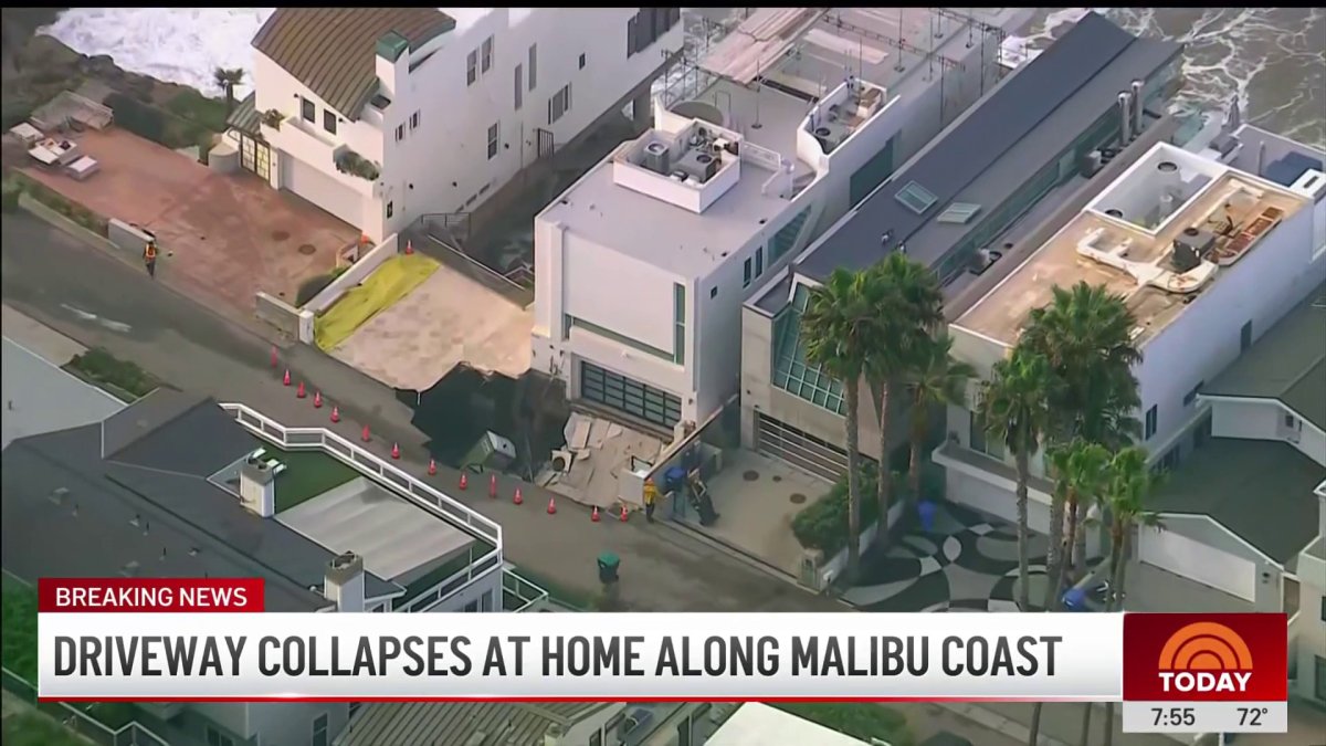 Driveway collapses at beachfront Malibu home