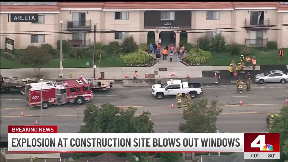 Explosion at construction site blows out windows of building in Arleta