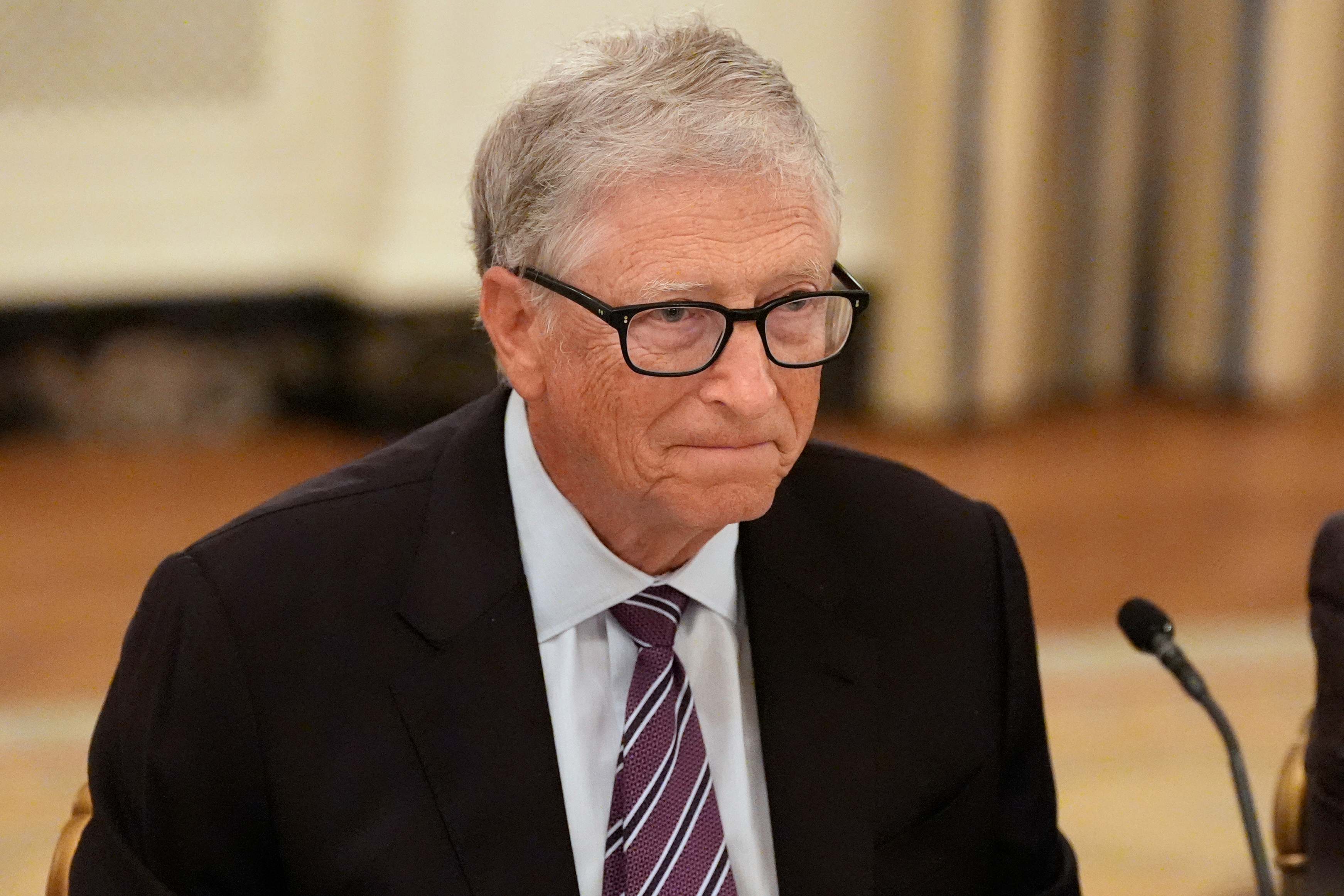 Microsoft’s Bill Gates attends a dinner with President Donald Trump in the State Dining Room of the White House, Sept. 4, 2025, in Washington.