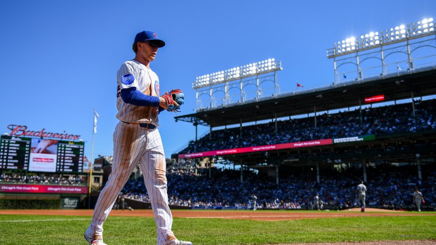 CHICAGO, IL – SEPTEMBER 24: Pete Crow-Armstrong #4 of the Chicago Cubs leaves the field in the third inning during the game between the Miami Marlins and the Chicago Cubs at Wrigley Field on Thursday, September 24, 2026 in Chicago, Illinois. (Photo by Isaac Wasserman/MLB Photos via Getty Images)
