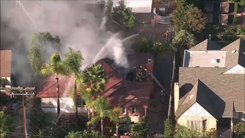 A fire burns at a nursing home facility in Glendale on Friday, Sept. 11, 2026.