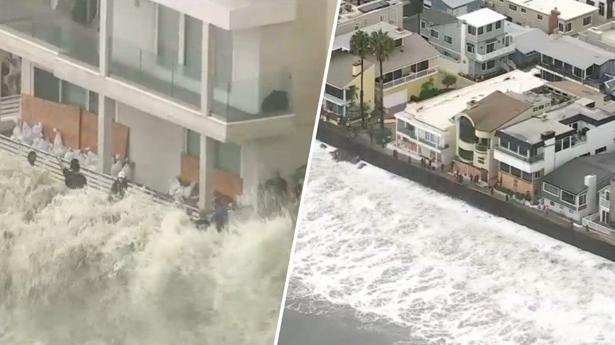 Residents shore up beachfront homes as high surf pounds Long Beach