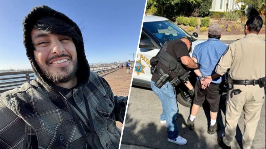 Steven Michael Monzon in a photo shared by his family next to a photo of the arrest shared by the California Highway Patrol.