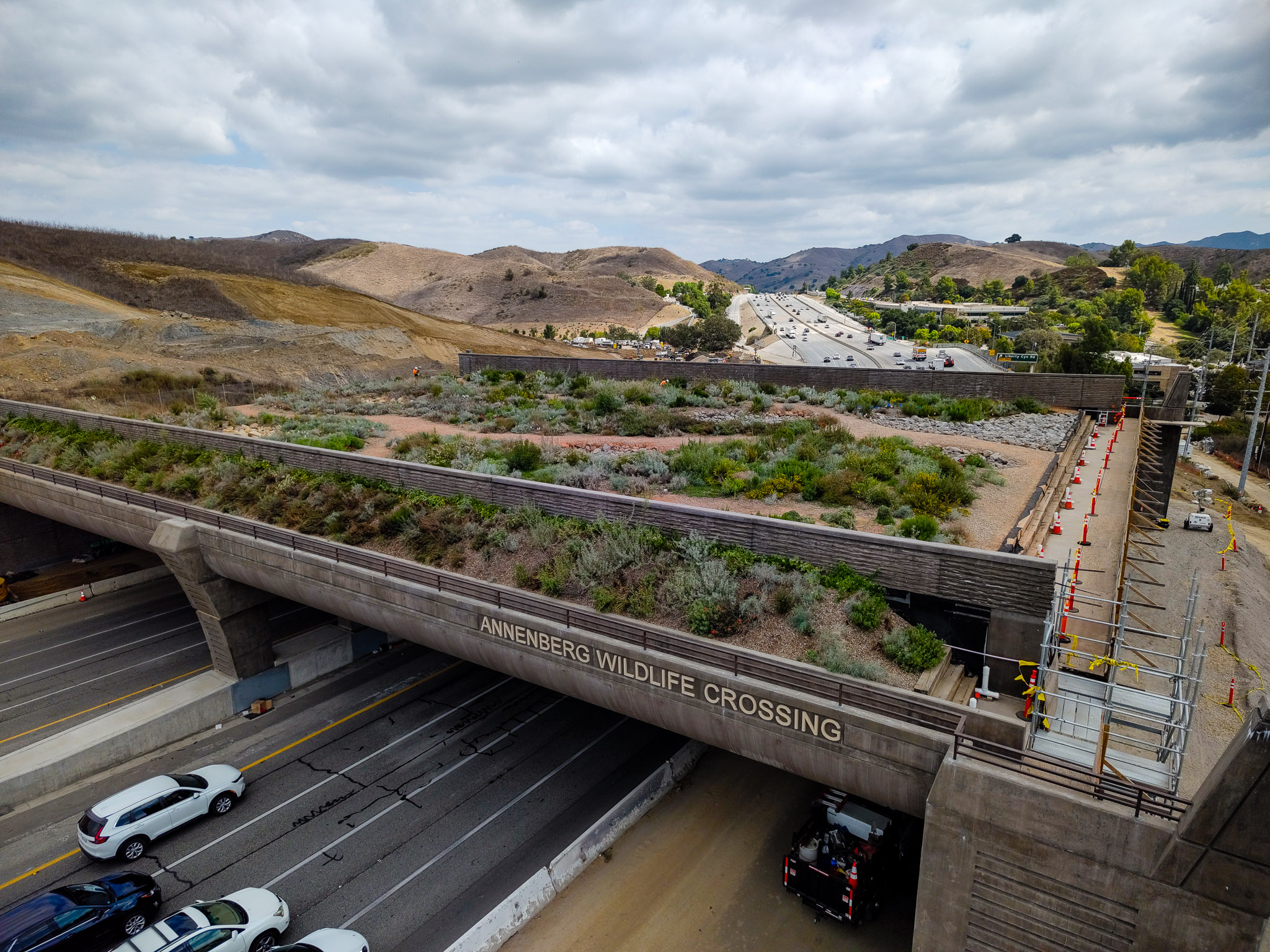 A view of the Wallis Annenberg Wildlife Crossing over the 101 Freeway in Agoura Hills.