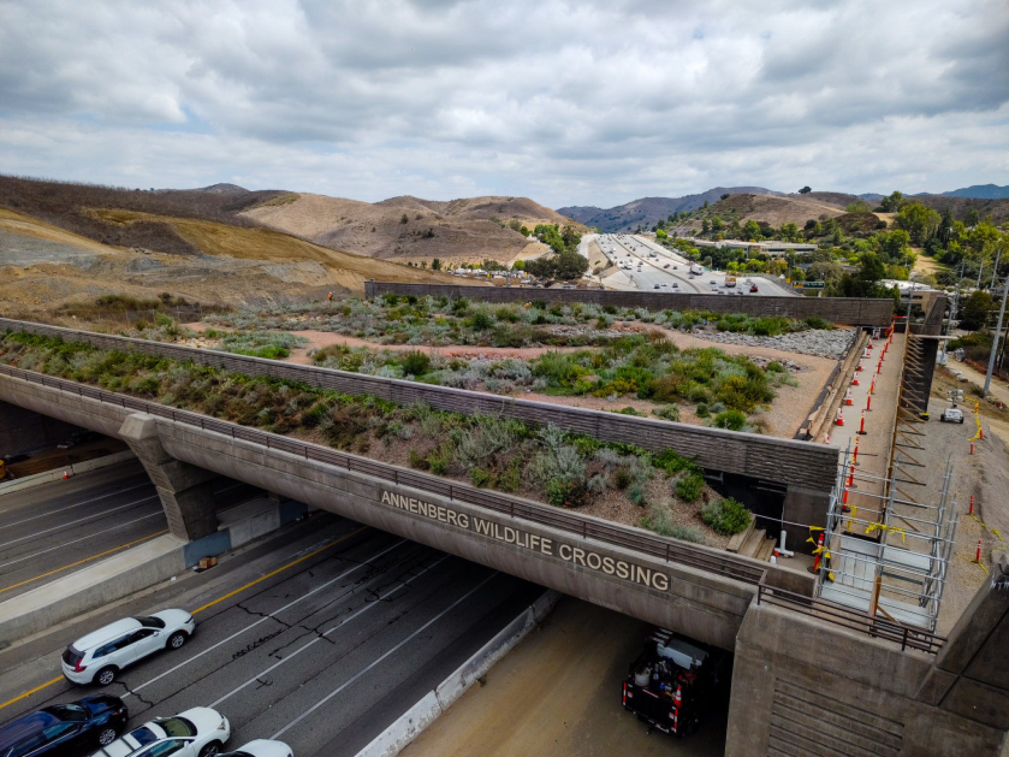 A view of the Wallis Annenberg Wildlife Crossing over the 101 Freeway in Agoura Hills.