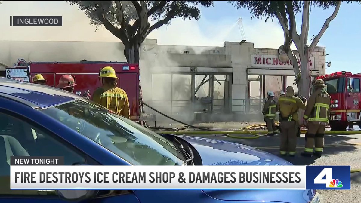Fire destroys ice cream shop and damages businesses in Inglewood