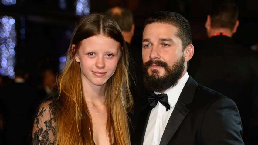 Mia Goth and Shia LaBeouf appear at the premiere of the film “Fury,” during the BFI London Film Festival, in central London, on Oct. 19, 2014.