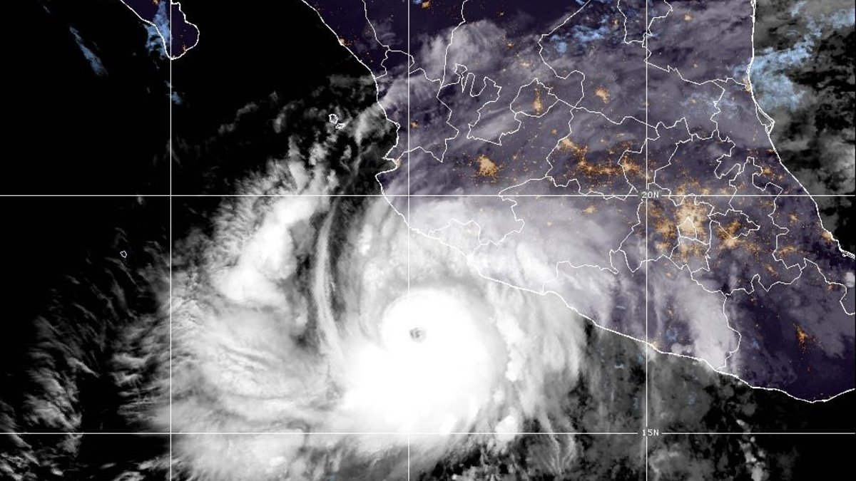 NOAA satellite image of Hurricane Simon off Mexico's west-central Pacific coast on Saturday, Oct. 10, 2026.