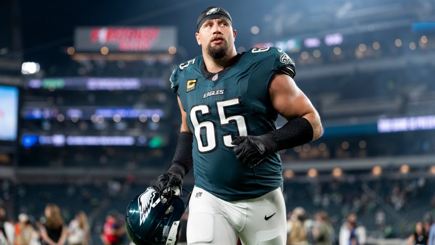 PHILADELPHIA, PENNSYLVANIA – SEPTEMBER 13: Lane Johnson #65 of the Philadelphia Eagles walks off the field against the Washington Commanders following an NFL football game at Lincoln Financial Field on September 13, 2026 in Philadelphia, Pennsylvania. (Photo by Michael Owens/Getty Images)