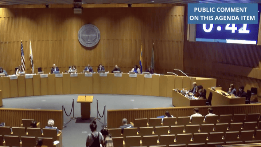 A view of the Long Beach City Council meeting room.