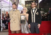 Actor Joel McHale, actress Gillian Anderson and writer Bryan Fuller attend the ceremony honoring Gillian Anderson with a Star on The Hollywood Walk of Fame on Jan. 8, 2018, in Hollywood, California.