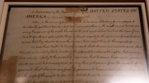 FILE - Thomas Jeffersons handwritten copy of the Declaration of Independence is displayed at The British Library on March 11, 2015 in London, England.
