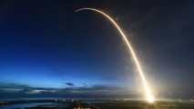 A SpaceX Falcon 9 rocket carrying supplies to the International Space Station launched just before dawn Friday, June 29, 2018, is seen in a time exposure photo at Launch Complex 40 at Cape Canaveral Air Force Station.