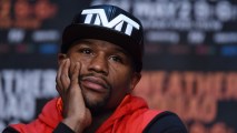 In this file photo, WBC/WBA welterweight champion Floyd Mayweather Jr. attends a news conference at the KA Theatre at MGM Grand Hotel & Casino on April 29, 2015 in Las Vegas, Nevada.
