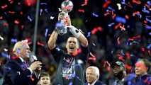 In this file photo quarterback Tom Brady of the New England Patriots celebrates after the Patriots defeat the Atlanta Falcons, 34-28, during Super Bowl LI on Feb. 5, 2017, in Houston.