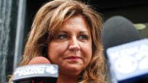 In this June 27, 2016, file photo, "Dance Moms" star Abby Lee Miller leaves federal court after pleading guilty in Pittsburgh to bankruptcy fraud and failing to report thousands of dollars in Australian currency she brought into the country. Miller posted on Instagram March 26, 2017, that she quit the Lifetime series.