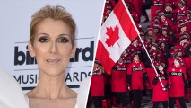 Celine Dion attends the Billboard Music Awards (L) and Team Canada walks at the opening ceremony in Pyeongchang for the 2018 Winter Olympics (R).