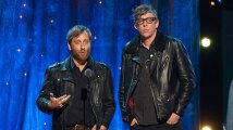 Dan Auerbach, left, and Patrick Carney from The Black Keys speak at the 31st Annual Rock and Roll Hall of Fame Induction Ceremony at the Barclays Center on Friday, April 8, 2016, in New York.