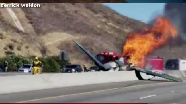 Model Plane Crash Lands Bursts Into Flames On 101 Freeway In Agoura Hills Model Plane Crash Lands Bursts Into Flames On 101 Freeway In Agoura Hills